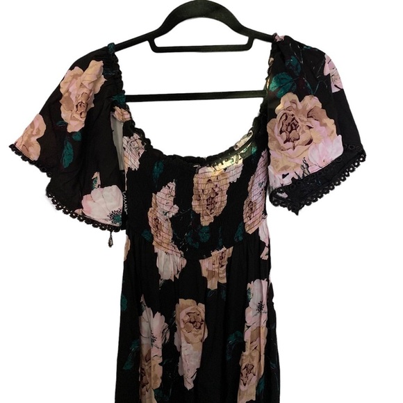 NWT Lulus Primrose Princess Black Floral Print Off-the-Shoulder Maxi Dress - Picture 8 of 11